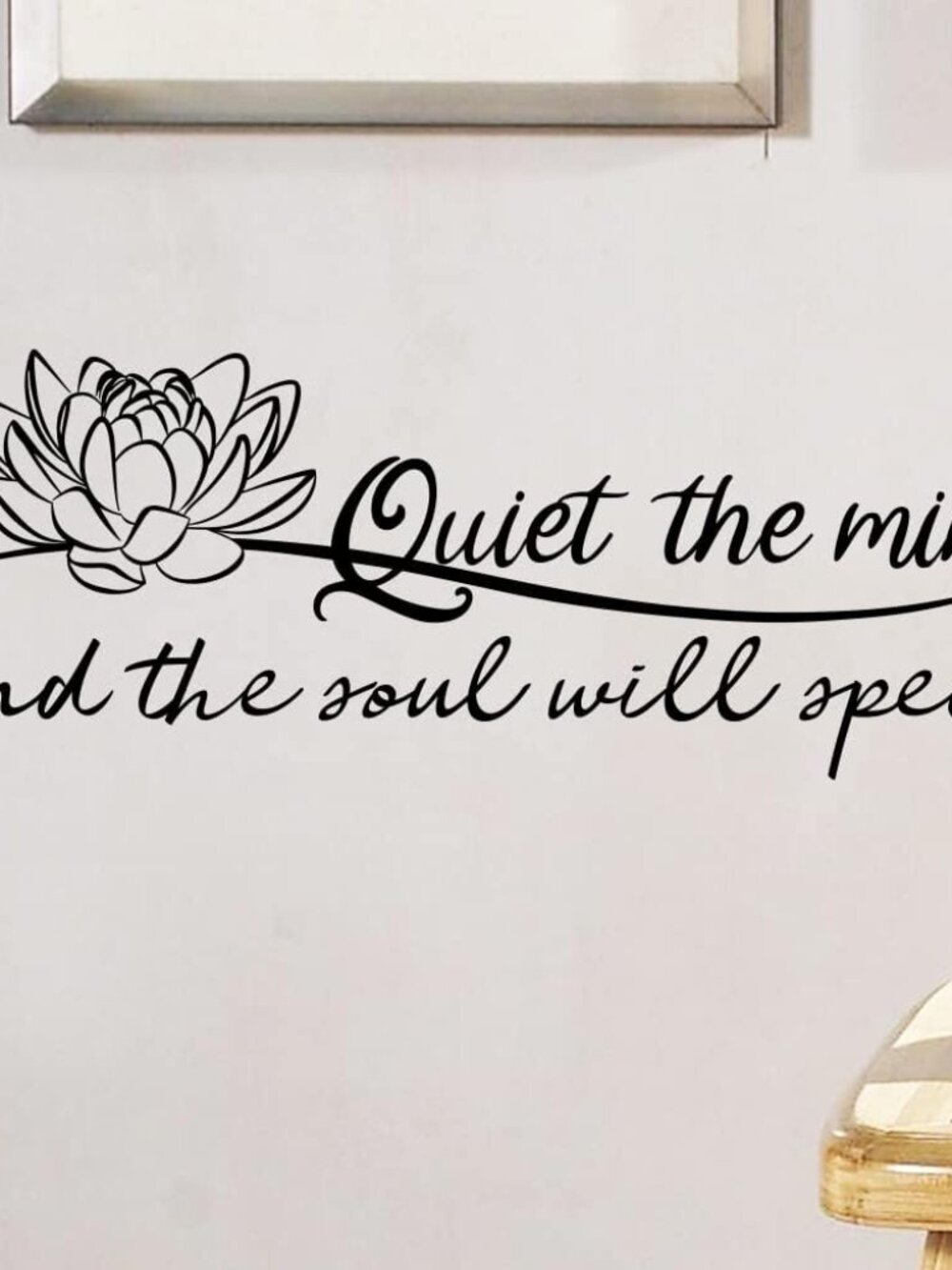 Quiet the Mind and the Soul Will Speak Lotus - Pure Black Vinyl Wall Decal Witho